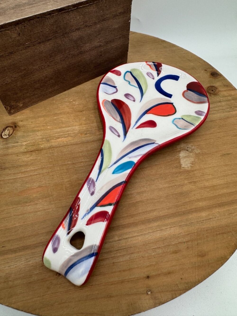 Anthropologie Hand Painted Kitchen Ceramic Spoon Rest Cooking Utensil  Letter C